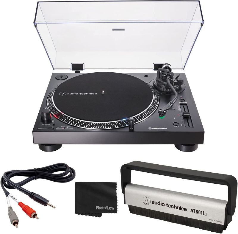 Photo 1 of Audio-Technica AT-LP120XUSB Stereo Turntable with USB (Black) + Anti-Static Record Brush + Stereo Adapter Cable - Deluxe Bundle
