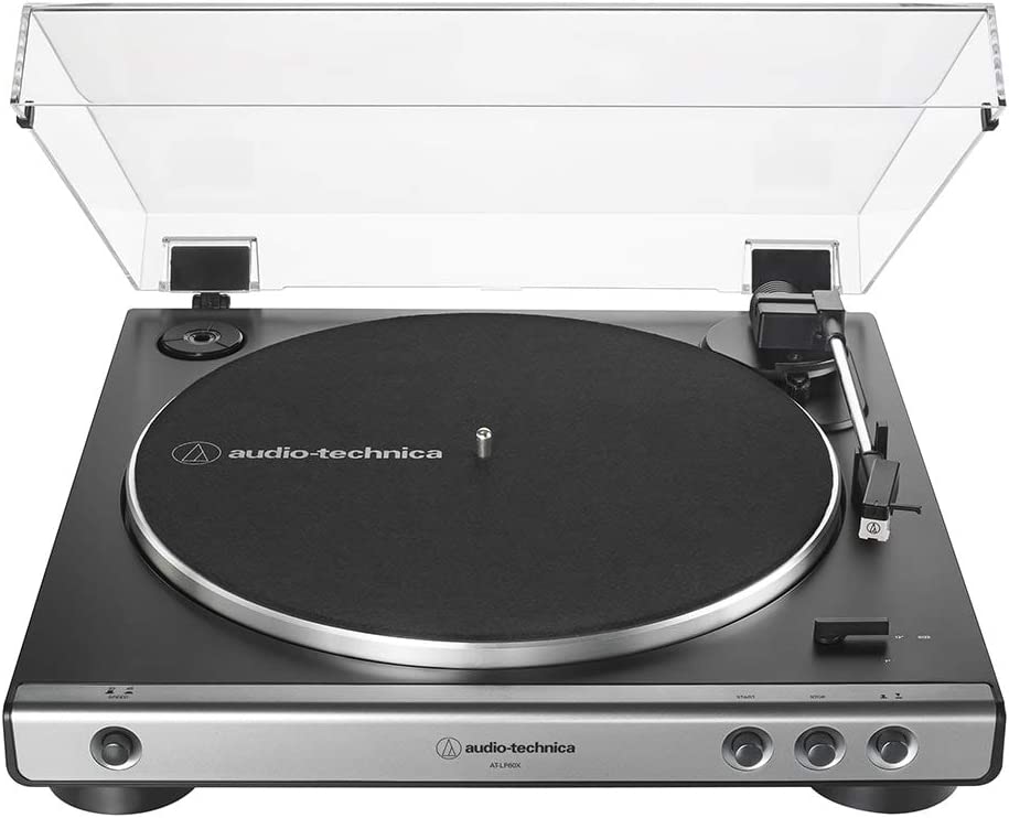 Photo 1 of Audio-Technica AT-LP60X-GM Fully Automatic Belt-Drive Stereo Turntable, Gunmetal/Black, Hi-Fi, 2 Speed, Dust Cover, Anti-Resonance, Die-Cast Aluminum Platter