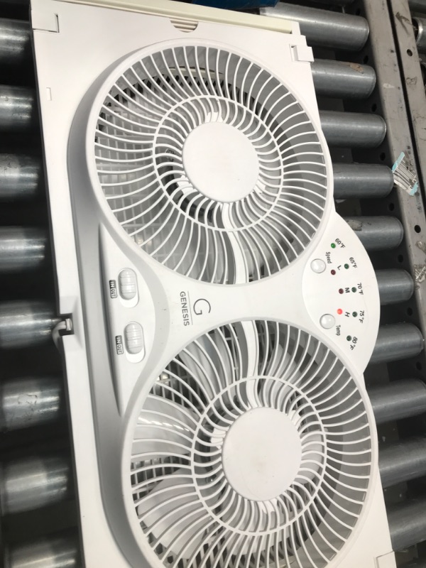 Photo 1 of Genesis Twin Fan High Velocity Reversible AirFlow Fan, LED Indicator Lights Adjustable Thermostat & Max Cool Technology, ETL Certified, White (A1WINDOWFAN)