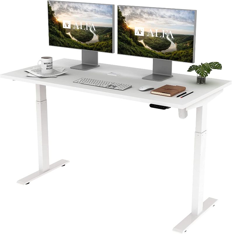 Photo 1 of  Height Adjustable Desk, 48” x 30” inches Whole Piece Desk Board, 2 Pre-Set Memory Button Electric Sit Stand Desk Standing Desk for Home Office Workstation
