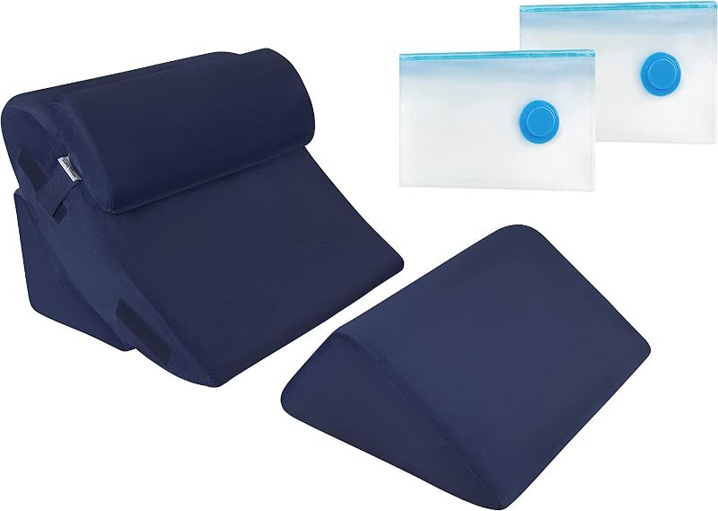 Photo 1 of **MISSING CUSHIONS *** Orthopedic Bed Wedge Pillow Set – Post Surgery, Relaxing, Back & Adjustable Head Support Cushion – Triangle Memory Foam Pillow for Acid Reflux, Sleeping, Reading, Leg Elevation, Snoring (Blue)
