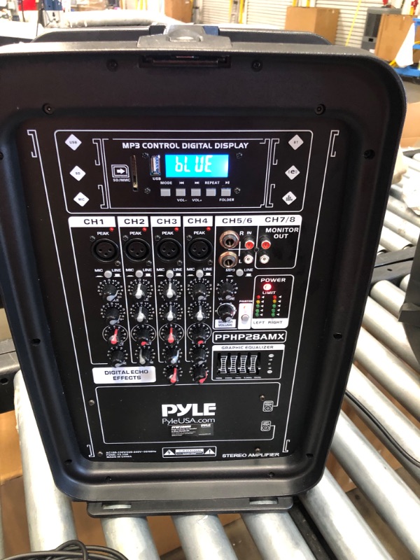 Photo 5 of PA Speaker DJ Mixer Bundle - 300 W Portable Wireless Bluetooth Sound System w/ USB SD XLR 1/4" RCA Inputs - Dual Speaker, Mixer, Microphone, Stand, Cable - Home/Outdoor Party - Pyle PPHP28AMX,Black
