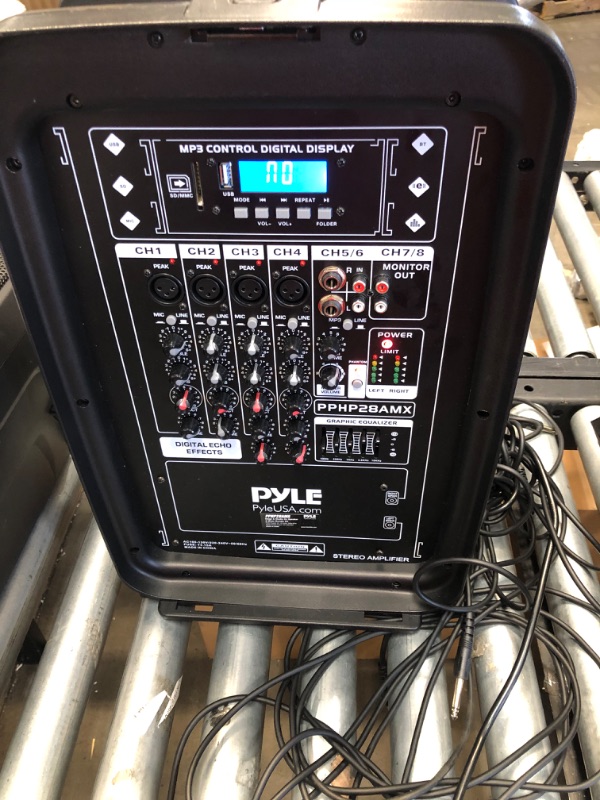 Photo 6 of PA Speaker DJ Mixer Bundle - 300 W Portable Wireless Bluetooth Sound System w/ USB SD XLR 1/4" RCA Inputs - Dual Speaker, Mixer, Microphone, Stand, Cable - Home/Outdoor Party - Pyle PPHP28AMX,Black
