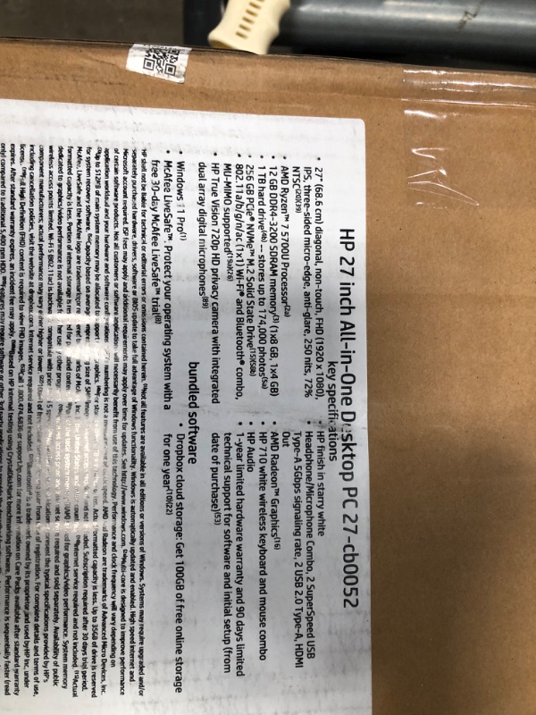 Photo 24 of HP 27” All-in-One Desktop PC, AMD Ryzen 7 5700U, 12 GB RAM, 256 GB SSD & 1 TB Hard Drive, Full HD IPS Display, Windows 11 Pro, 720p Privacy Webcam, Dual Mics, Keyboard and Mouse (27-CB0052, 2022)
