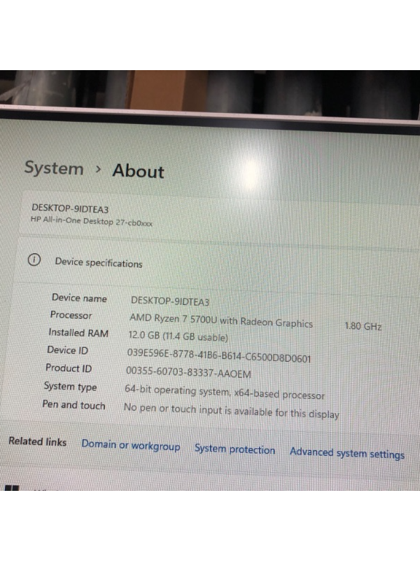 Photo 10 of HP 27” All-in-One Desktop PC, AMD Ryzen 7 5700U, 12 GB RAM, 256 GB SSD & 1 TB Hard Drive, Full HD IPS Display, Windows 11 Pro, 720p Privacy Webcam, Dual Mics, Keyboard and Mouse (27-CB0052, 2022)
