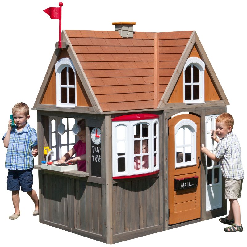 Photo 1 of *MINOR WOOD DAMAGE**
KidKraft Greystone Cottage Wooden Outdoor Playhouse with Doorbell Mailbox & Play Kitchen
