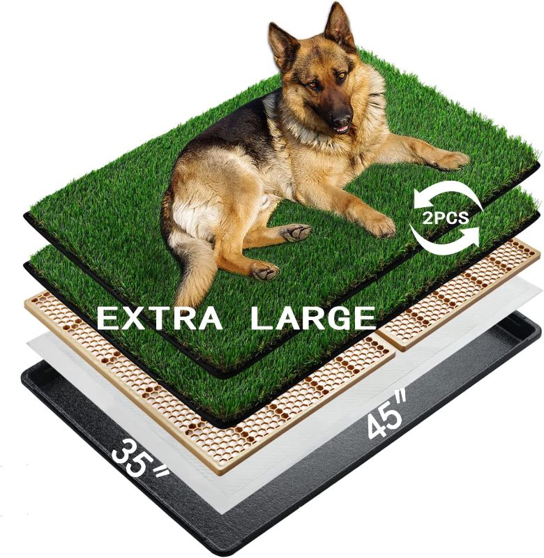 Photo 1 of **DAMAGED**
MEEXPAWS Dog Grass Pee Pads for Dogs with Tray , Extra Large, Large, Small 3 Sizes , 2 Dog Artificial Grass Pads , Indoor Dog Litter Box
