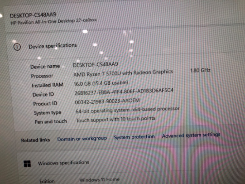 Photo 4 of HP Pavilion 27” All-in-One Desktop, AMD Ryzen 7 5700U, 16 GB RAM, 256 GB SSD & 1 TB Hard Drive, Full HD Touchscreen, Windows 11 Home, 5 USB Ports, 5MP Pop-up Camera, Keyboard & Mouse (27-ca0070, 2021)
