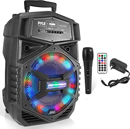 Photo 1 of Portable Bluetooth PA Speaker System - 1000W Outdoor Bluetooth Speaker Portable PA System w/Microphone in, Party Lights, USB SD Card Reader, FM Radio, Wheels - Mic, Remote Control - Pyle PPHP1264A
