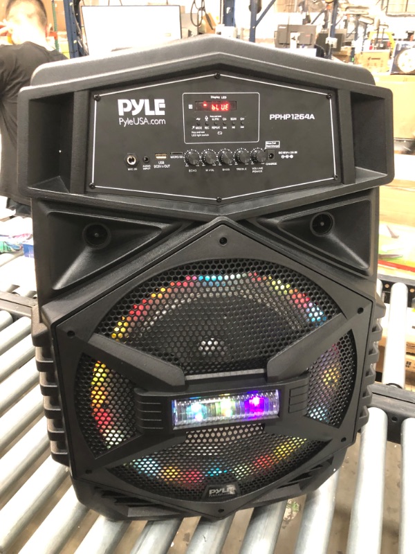 Photo 2 of Portable Bluetooth PA Speaker System - 1000W Outdoor Bluetooth Speaker Portable PA System w/Microphone in, Party Lights, USB SD Card Reader, FM Radio, Wheels - Mic, Remote Control - Pyle PPHP1264A
