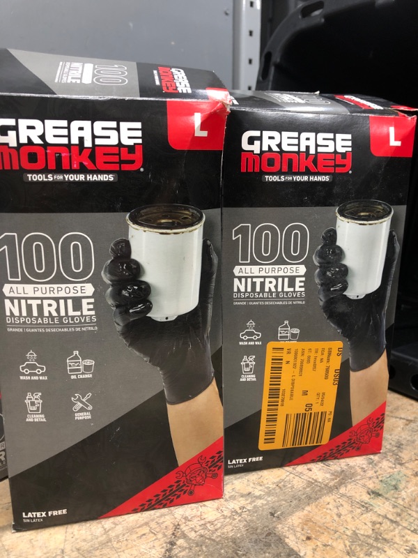 Photo 1 of 2 boxes
large grease monkey 100 all purpose nitrile disposable gloves