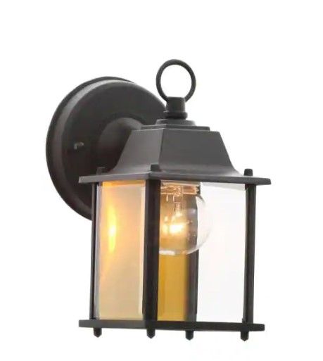 Photo 1 of 
Hampton Bay
8.5 in. Black Decorative Outdoor Coach Wall Lantern with Clear Glass Shade