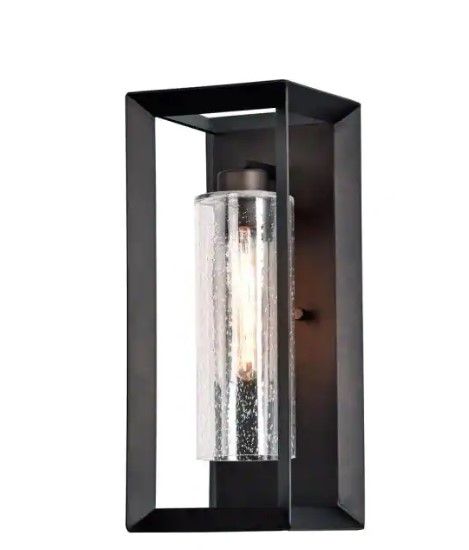 Photo 1 of ***DAMAGED BROKEN GLASS***
C Cattleya
1-Light Dark Bronze Outdoor Wall Lantern Sconce with Clear Seeded Glass