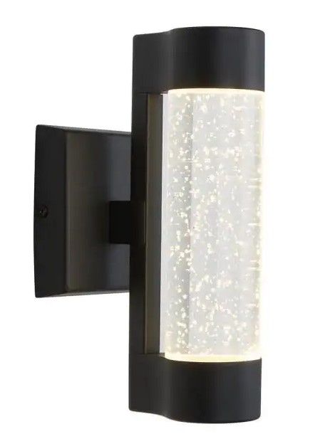 Photo 1 of Artika Essence Cylinder Black Modern Integrated LED Indoor/Outdoor Porch Light Wall Lantern Sconce with Bubble Glass