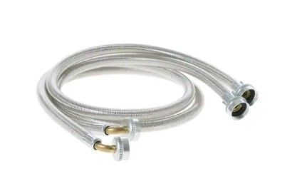 Photo 1 of 4 ft. Universal Stainless Steel Washer Hoses with 90 degree Elbow (2-Pack)
