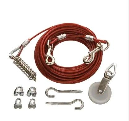 Photo 1 of 1/8 in. x 75 ft. Galvanized Dog Run Cable Exerciser Kit
