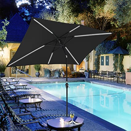 Photo 1 of 10x6.5Ft Rectangle Solar Powered LED Light Bar Patio Umbrella with Tilt Crank Market Table Deck Garden Yard Pool
