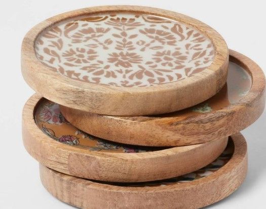 Photo 1 of 2PK-4pk Wood Mixed Pattern Coasters - Threshold™ (STYLES VARY)

