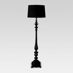 Photo 1 of Washed Wood Double Socket Floor Lamp Black (Includes LED Light Bulb) - Threshold™

