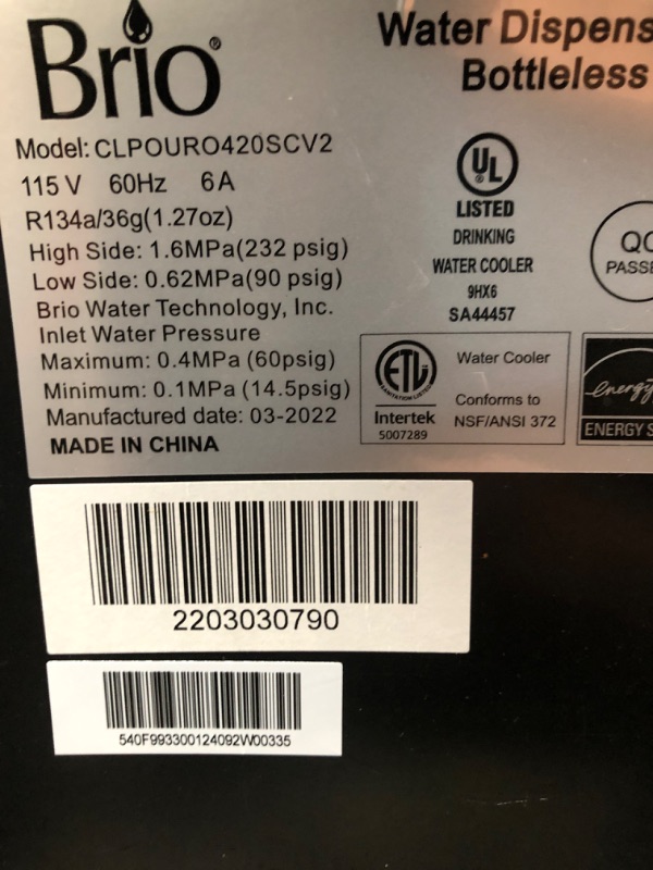 Photo 3 of Brio Commercial Grade Bottleless Ultra Safe Reverse Osmosis Drinking Water Filter Water Cooler Dispenser-3 Temperature Settings