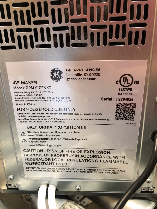 Photo 5 of GE Profile Opal | Countertop Nugget Ice Maker with Side Tank | Portable Ice Machine Makes up to 24 lbs. of Ice Per Day | Stainless Steel Finish
