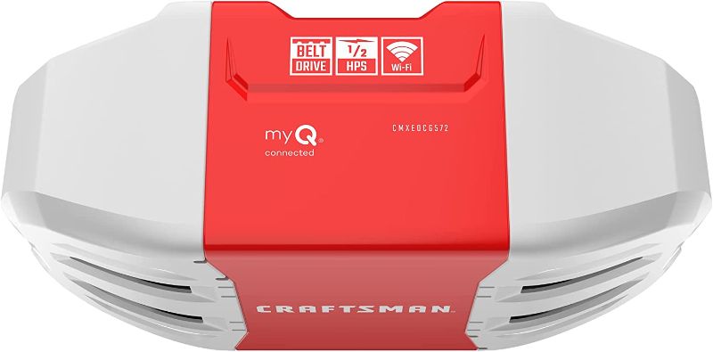 Photo 1 of Craftsman 1/2 HP Smart myQ Smartphone Controlled-Belt Drive, Wireless Keypad Included, Model CMXEOCG572, Red Garage Door Opener
