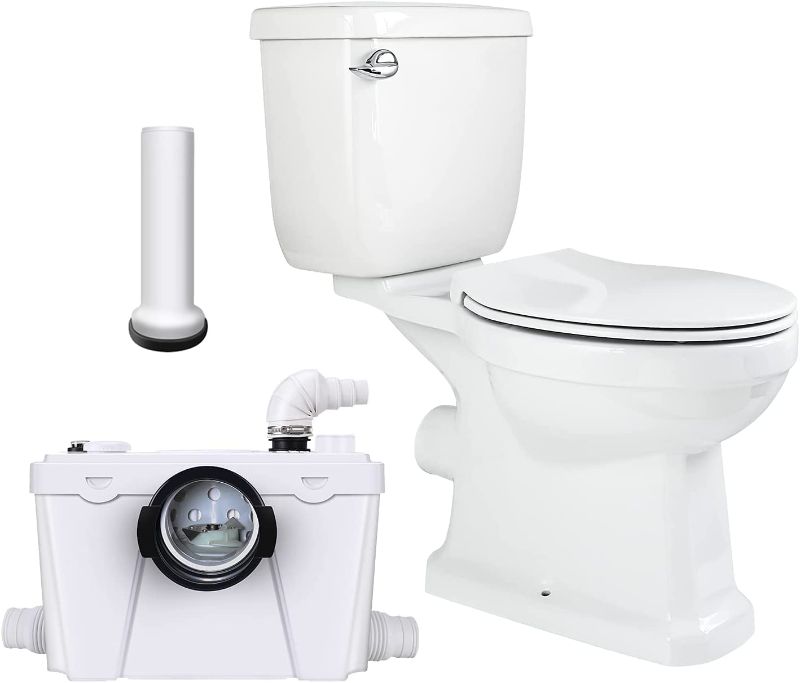 Photo 1 of **READ THE NOTE** Sanimove 500watt Macerator Pump Toilet 3 Piece of Upflush Toilet System for Basement Room Round Bowl Toilet with Toilet Tank ,Upflush Toilet with Macerator Pump Toilet for Kitchen Sink, Bathroom
