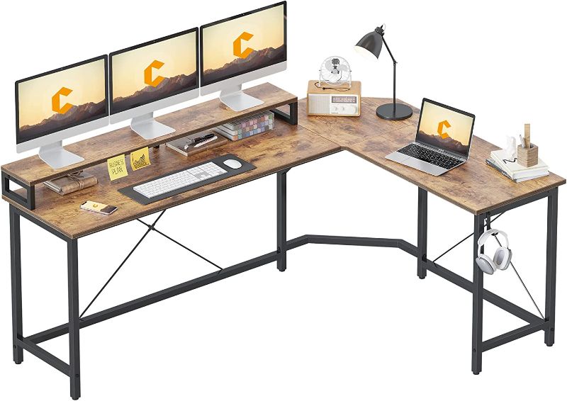 Photo 1 of CubiCubi L Shaped Desk, 66.7" Computer Corner Desk, Home Office Study Writing Workstation with Large Monitor Stand, Space-Saving, Easy to Assemble, Rustic Brown

