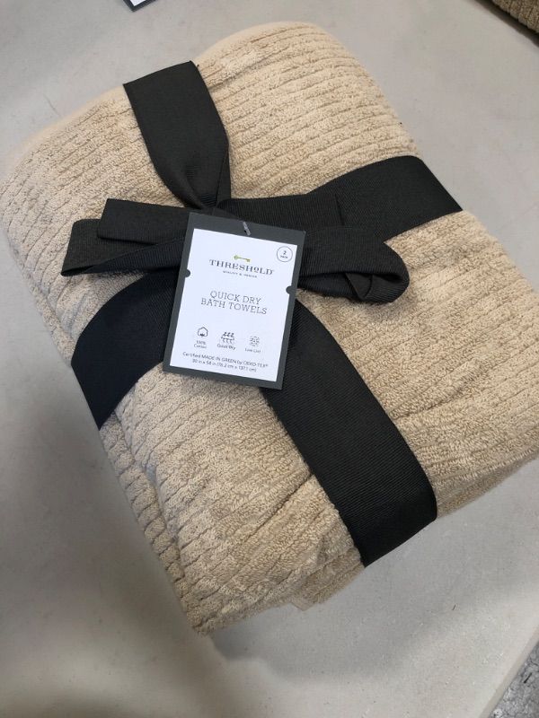 Photo 1 of 2pk Quick Dry Ribbed Bath Towel Set Tan - Threshold
