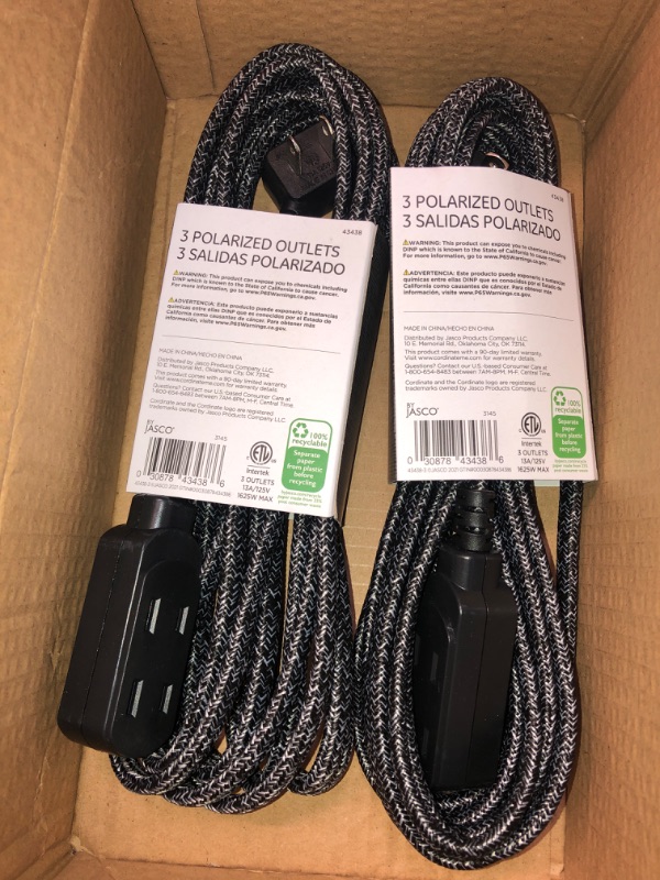 Photo 2 of 2 pack - Cordinate 15' 3 Outlet Polarized Extension Cord Dark Gray
