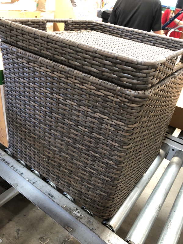 Photo 2 of 17.5" x 17.5" Wicker Storage Accent Patio Table - Brown
