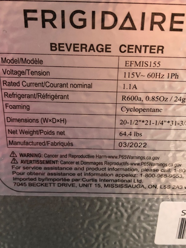 Photo 6 of **PARTS ONLY**
Frigidaire Single Zone 24 in. 177 (12 oz.) Can Built-In Beverage Cooler Fridge with Precision Temp. Control - Black Stainless Steel
