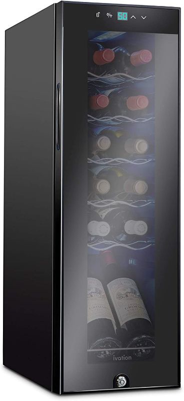 Photo 1 of Ivation 12 Bottle Compressor Wine Cooler Refrigerator w/Lock | Large Freestanding Wine Cellar For Red, White, Champagne or Sparkling Wine | 41f-64f Digital Temperature Control Fridge Glass Door Black
