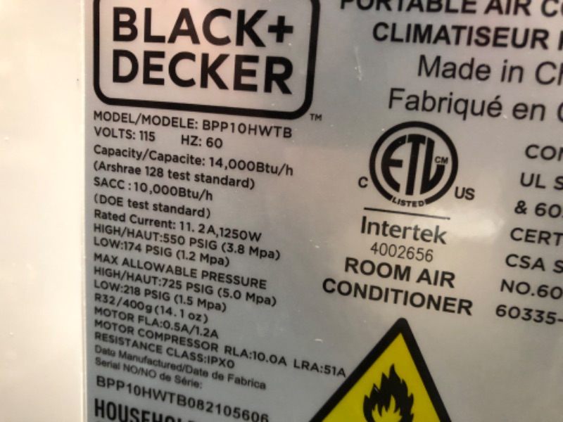 Photo 1 of BLACK+DECKER 10,000 BTU Portable Air Conditioner with Remote Control, White
