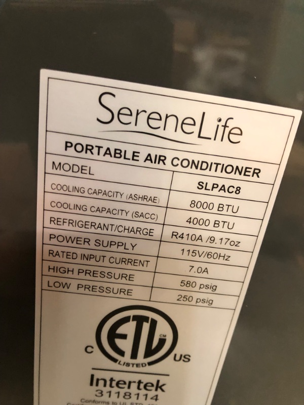 Photo 6 of SereneLife SLPAC8 Portable Air Conditioner Compact Home AC Cooling Unit with Built-in Dehumidifier & Fan Modes, Quiet Operation, Includes Window Mount Kit, 8,000 BTU, White
