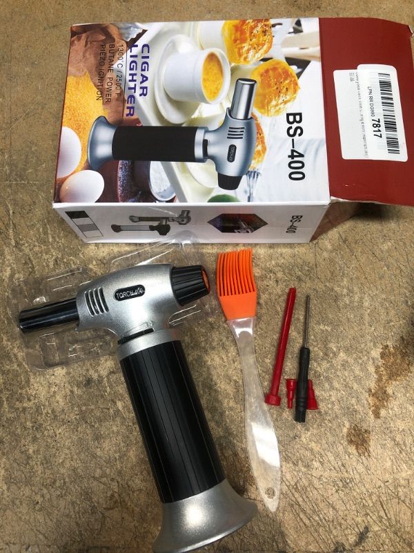 Photo 2 of BBQ Brazing Gas Torch Adjustable Flame Inflated Flame Gun Dental Spray Gun Butane Lighter Burning Electricity Ignite Welding Outdoor Camping (White)
