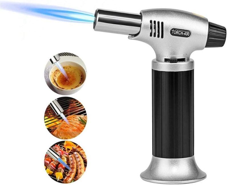 Photo 1 of BBQ Brazing Gas Torch Adjustable Flame Inflated Flame Gun Dental Spray Gun Butane Lighter Burning Electricity Ignite Welding Outdoor Camping (White)