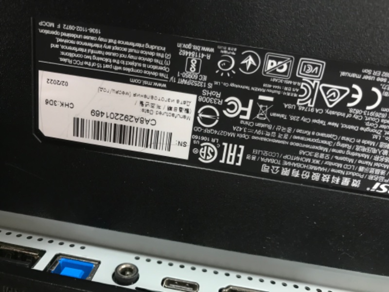 Photo 6 of PARTS ONLY DID NOT POWER ON SCREEN DOES NOT LOOK TO BE DAMAGED 
MSI QHD Rapid-IPS Quantum DOT Gaming Non-Glare Super Narrow Bezel 1ms 2560 x 1440 165Hz Refresh Rate Adjustable Arm G-Sync Compatible 27” Gaming Monitor (Optix MAG274QRF-QD)
