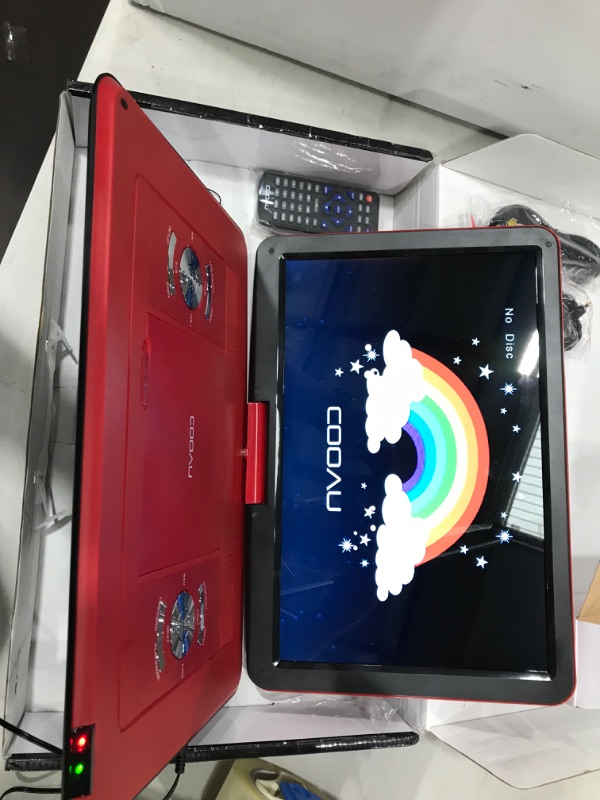 Photo 1 of COOAU 17.9” Portable DVD Player with 15.6" HD Large Screen, Kids DVD Player with 6 Hrs Rechargeable Battery, Regions Free, High Volume Stereo Speakers, Support AV in&Out/USB/SD Card (Red)
