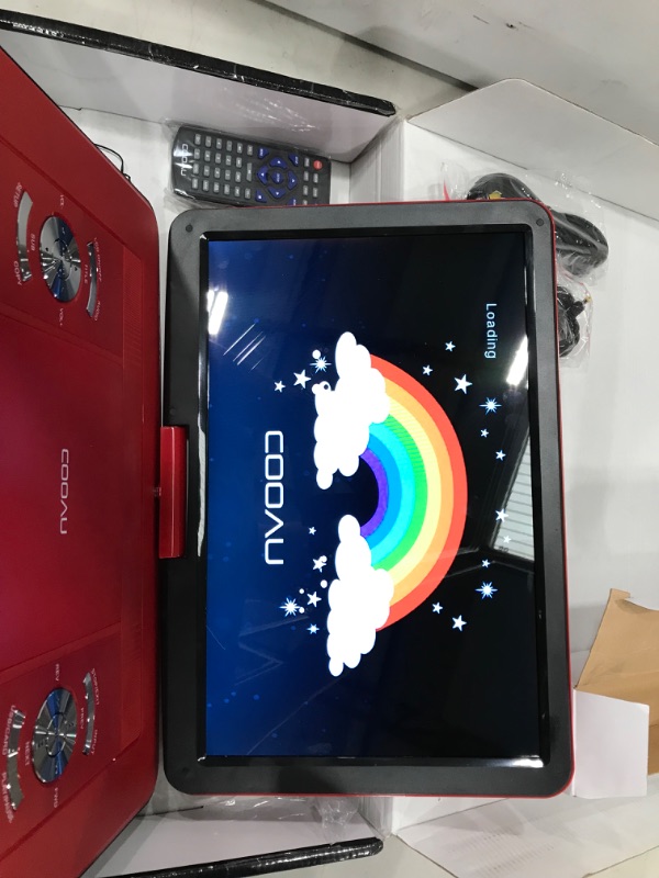 Photo 1 of COOAU 17.9” Portable DVD Player with 15.6" HD Large Screen, Kids DVD Player with 6 Hrs Rechargeable Battery, Regions Free, High Volume Stereo Speakers, Support AV in&Out/USB/SD Card (Red)
