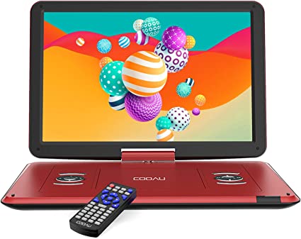 Photo 1 of COOAU 17.9” Portable DVD Player with 15.6" HD Large Screen, Kids DVD Player with 6 Hrs Rechargeable Battery, Regions Free, High Volume Stereo Speakers, Support AV in&Out/USB/SD Card (Red)
