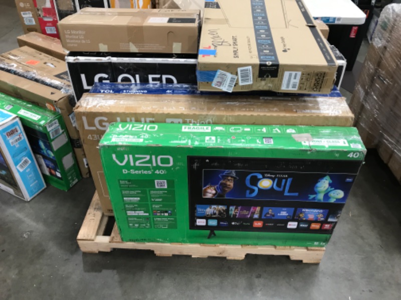 Photo 1 of 8 items 
PALLET OF DAMAGED TV'S AND MONITORS
 accessories not included