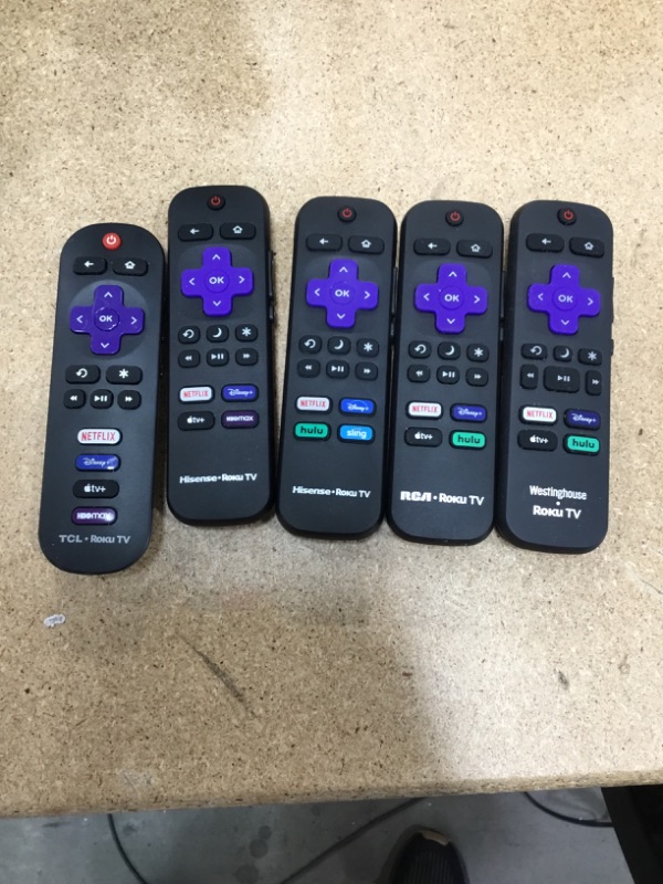 Photo 1 of 5 Pack of Assorted Roku remotes for smart Tv's