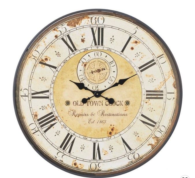 Photo 1 of 32" Round Rustic Iron and Wood Antique Roman Numeral Wall Clock Black - Olivia & May

