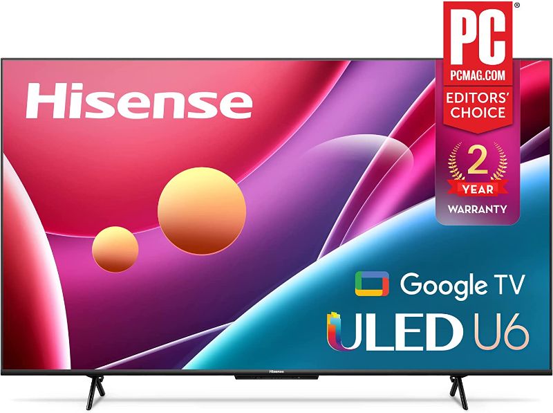 Photo 1 of Hisense ULED 4K Premium 55U6H Quantum Dot QLED Series 55-Inch Smart Google TV, Dolby Vision Atmos, Voice Remote, Compatible with Alexa (2022 Model)
