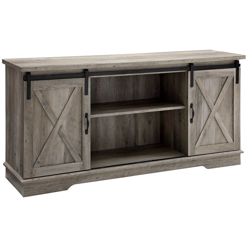 Photo 1 of 58 Sliding Barn Door TV Stand Media Console Center-Rustic Oak - All