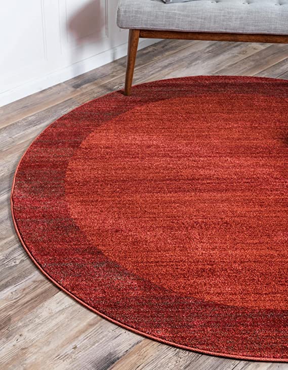 Photo 1 of **SIMILAR TO STOCK PHOTO** Unique Loom Del Mar Collection Area Rug- Modern Transitional Inspired Tonal Design (6' 0 x 6' 0 Round, Terracotta/ Red)