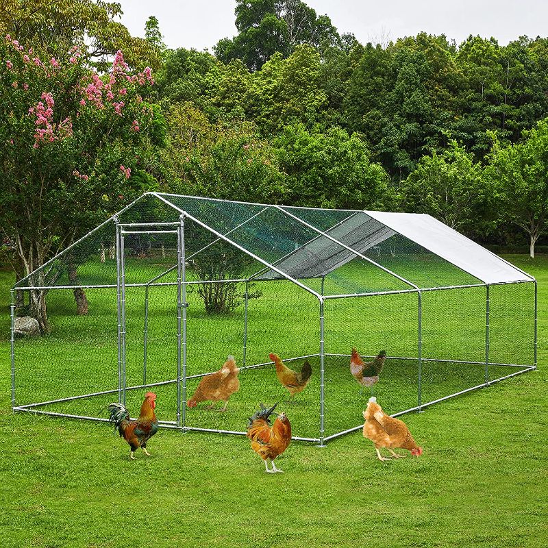 Photo 1 of **INCOMPLETE MISSING OTHER BOXES**TOETOL Extra Large Metal Chicken Coop Walkin Poultry Cage Hen Run House Rabbits Habitat Cage Spire Shaped Coops with Waterproof and Anti-Ultraviolet Cover for Backyard Farm (19.6' L x 9.8' W x 6.5' H)
