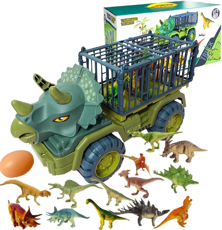 Photo 1 of Dinosaur Transport Truck Car with Dinosaur Toys for Kids 3-5 Boys Girls Birthday Gift Truck Toys Car with 15 Dino Figures Egg and Tree
