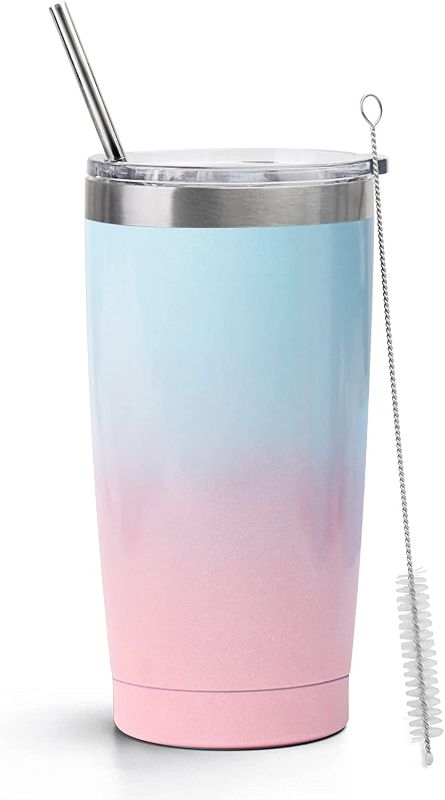 Photo 1 of 20 Oz Tumbler with Lids and Straws, Leak Proof, Vacuum Insulated Stainless Steel Bottle, Hot Cold, Double Walled, Beer Mug, Thermo Travel Coffee Mug
